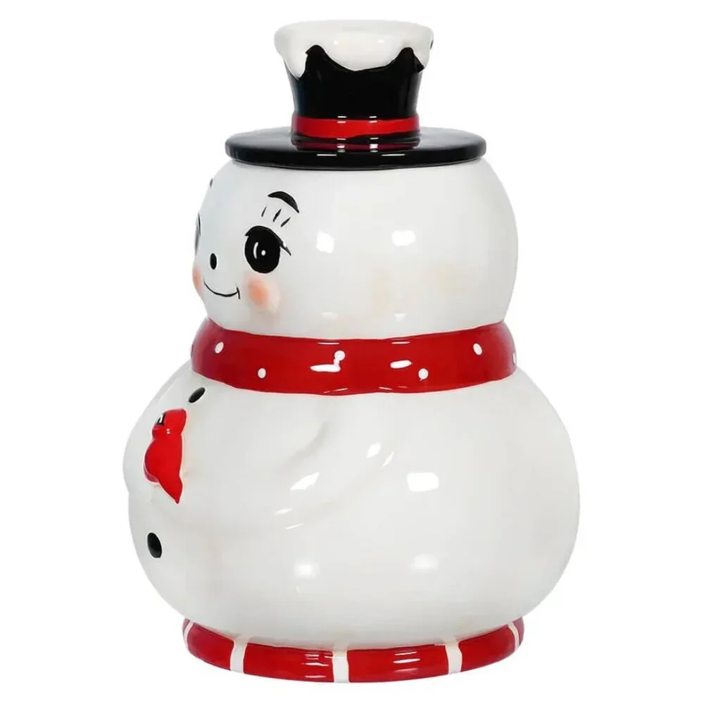 NEW! JOHANNA PARKER SNOWMAN W/CARDINAL COOKIE JAR